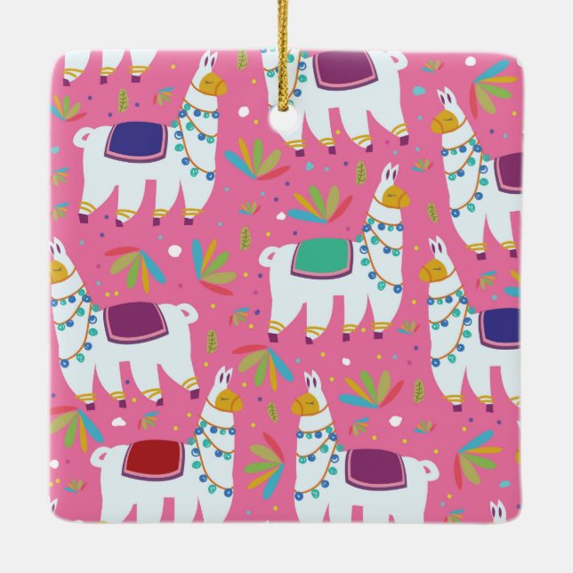 Cute Llama Pattern Ceramic Ornament (Back)