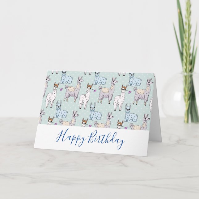 Cute Llama Pattern on Polka Dots Card (Front)