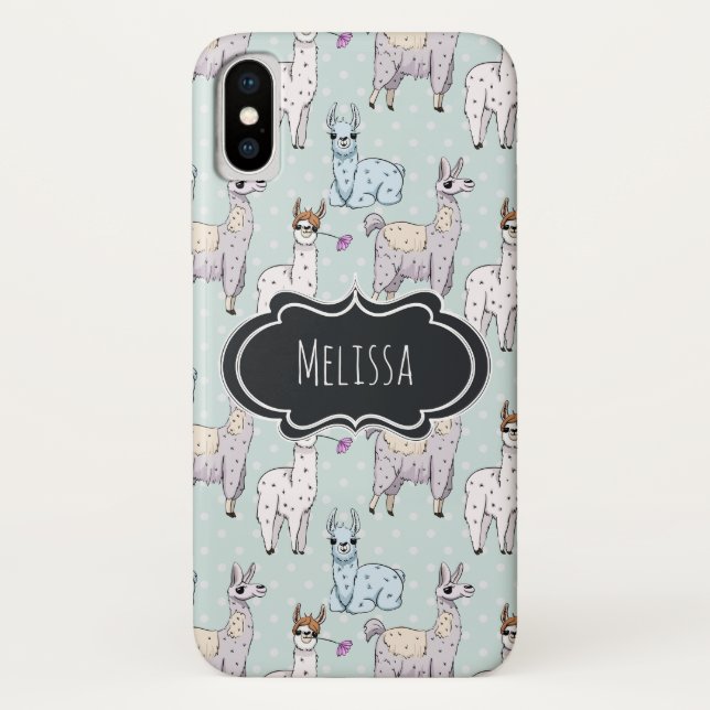Cute Llama Pattern on Polka Dots Case-Mate iPhone Case (Back)