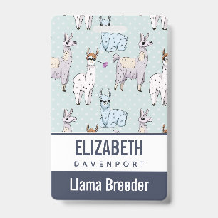 Cute Llama Pattern on Polka Dots ID Badge