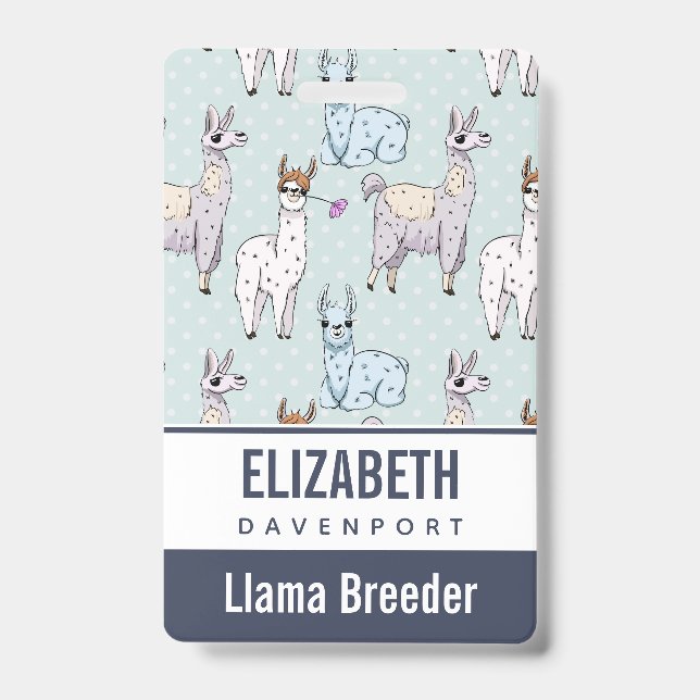 Cute Llama Pattern on Polka Dots ID Badge (Front)
