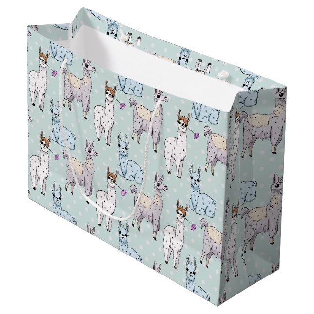Cute Llama Pattern on Polka Dots Large Gift Bag (Front Angled)