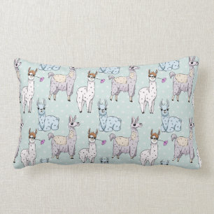 Cute Llama Pattern on Polka Dots Lumbar Cushion