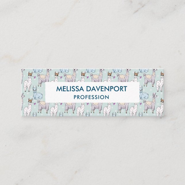 Cute Llama Pattern on Polka Dots Mini Business Card (Front)
