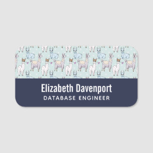 Cute Llama Pattern on Polka Dots Name Tag