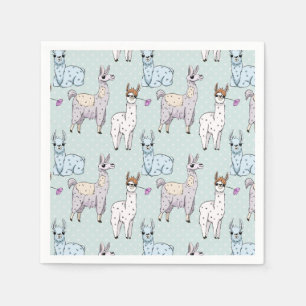 Cute Llama Pattern on Polka Dots Napkin