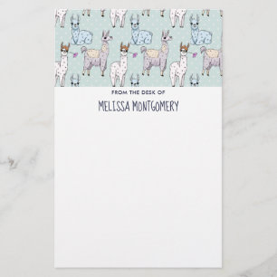 Cute Llama Pattern on Polka Dots Stationery