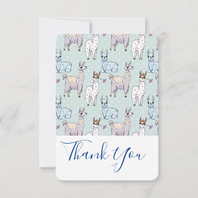 Cute Llama Pattern on Polka Dots Thank You Card (Front)