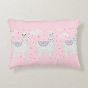 Cute llama pattern pink background decorative cushion