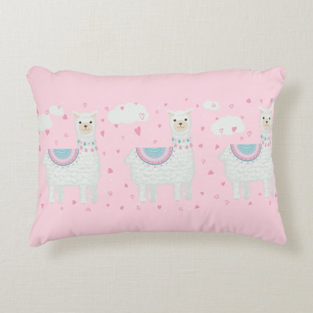 Cute llama pattern pink background decorative cushion (Front)