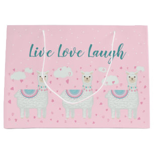 Cute llama pattern pink background large gift bag
