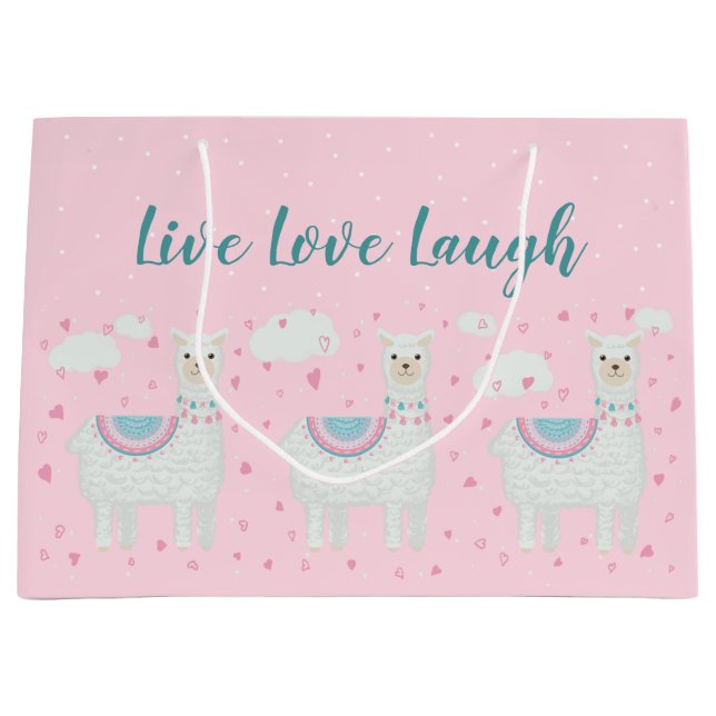 Cute llama pattern pink background large gift bag (Front)