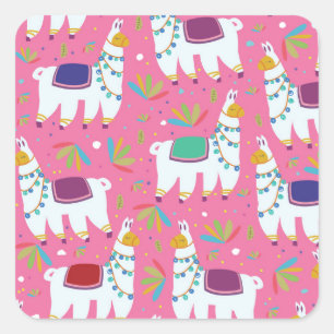 Cute Llama Pattern Square Sticker