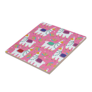 Cute Llama Pattern Tile
