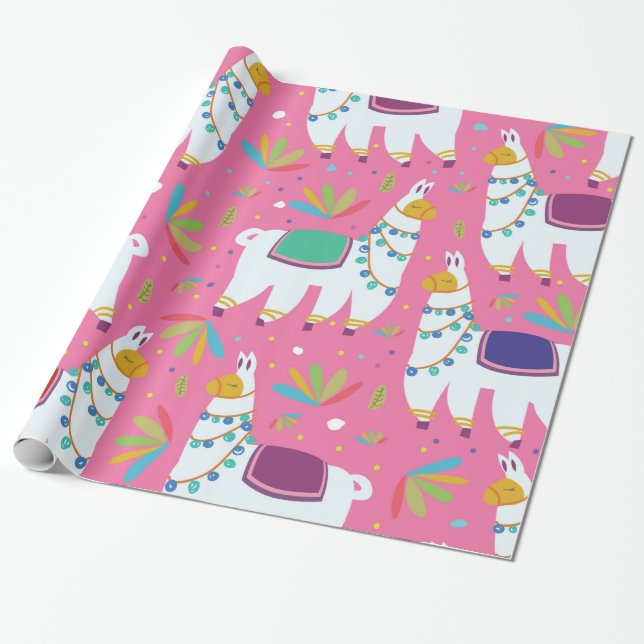 Cute Llama Pattern Wrapping Paper (Unrolled)