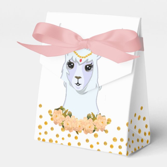 Cute Llama, Peonias & Gold Confetti Thank You Favour Box (Front Side)