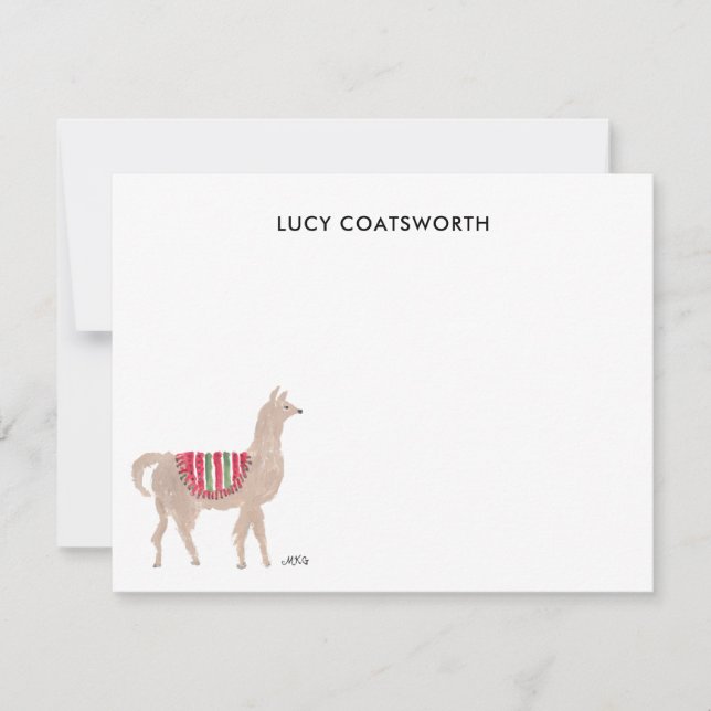 Cute Llama Personalised Boho Animal Artwork Card (Front)