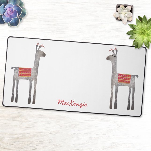 Cute Llama Personalised Desk Mat (Fun personalized llama or alpaca desk mat.)
