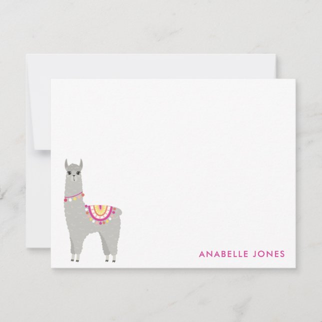 Cute Llama Personalised Flat Thank You Notes (Front)