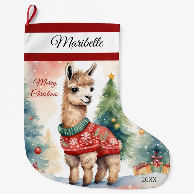 Cute Llama Personalised Large Christmas Stocking (Front)