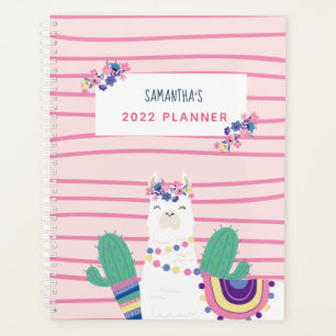 Cute Llama Personalised Name Pink Planner