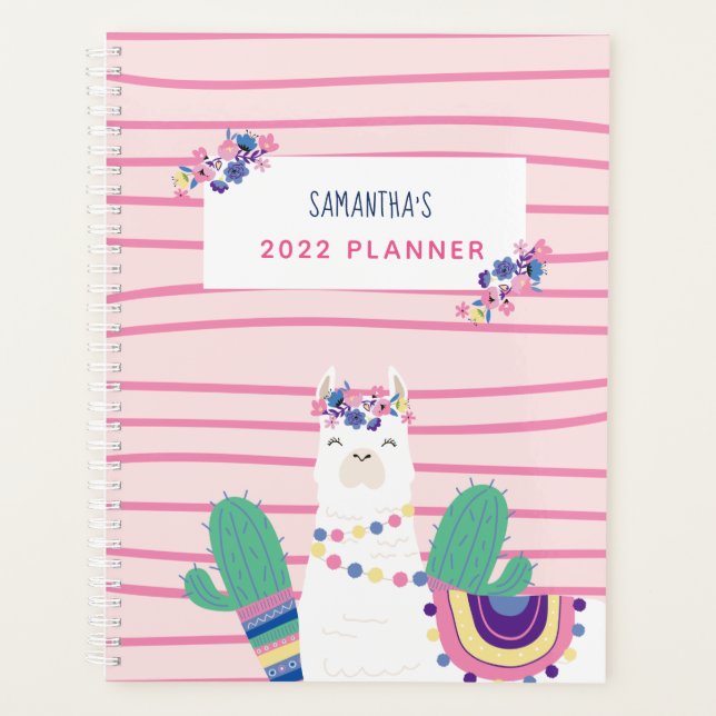 Cute Llama Personalised Name Pink Planner (Front)
