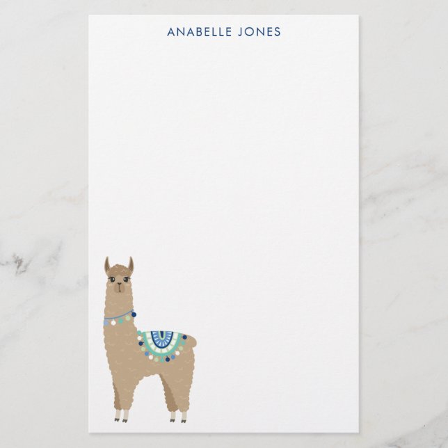 Cute Llama Personalised Stationery (Front)