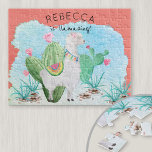 Cute Llama Picture - Llamazing Kids Personalised Jigsaw Puzzle<br><div class="desc">Personalised kids puzzle with cute llama picture. The template is set up for you to add the child's name, so the text reads "[name] is llamazing!". The puzzle has a watercolor illustration of an adorable fluffy white llama standing in a cactus garden. She is wearing a pink flower in her...</div>