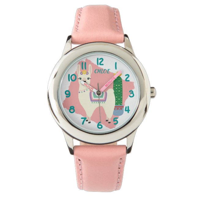 Cute Llama Pink and Teal Watch (Front)