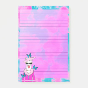 Cute Llama Pink Clouds Lined Blue Post It Notes