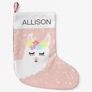Cute Llama Pink Personalised Small Christmas Stocking