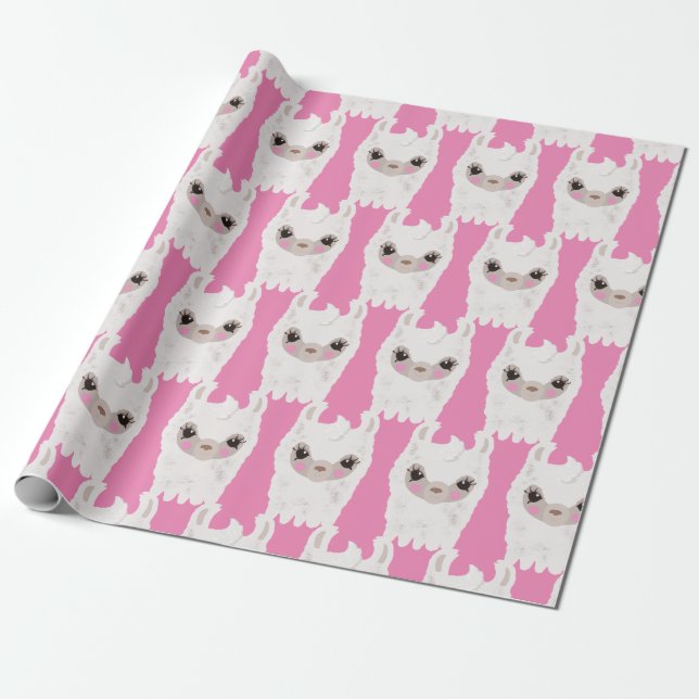 Cute Llama Pink Wrapping Paper (Unrolled)