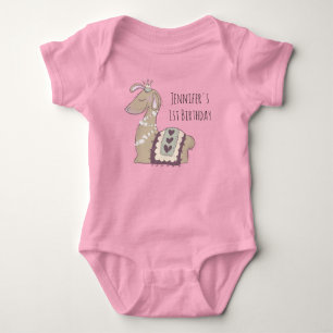 Cute Llama Princess Wearing a Crown Birthday Baby Bodysuit