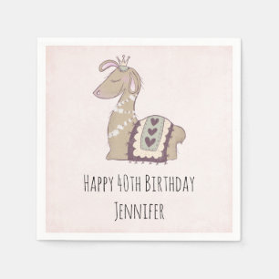 Cute Llama Princess Wearing a Crown Birthday Napkin