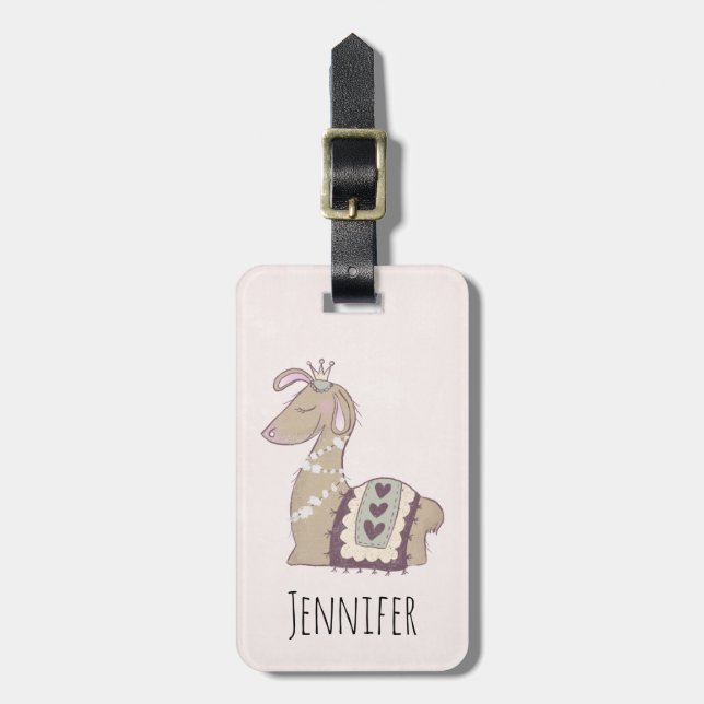 Cute Llama Princess Wearing a Crown Luggage Tag (Front Vertical)