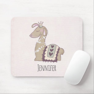 Cute Llama Princess Wearing a Crown Mouse Mat