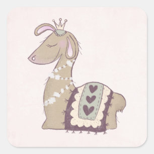 Cute Llama Princess Wearing a Crown Square Sticker