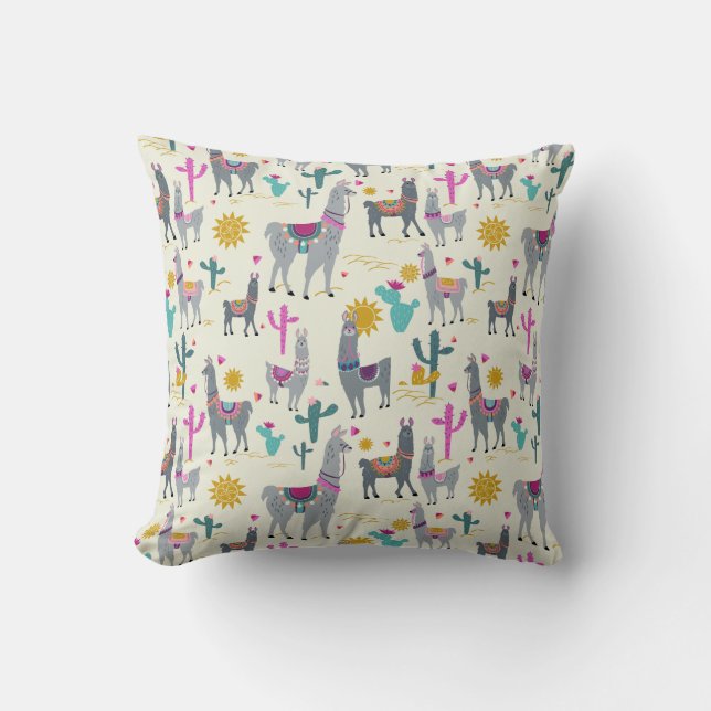 Cute Llama Print Decor Pillow (Front)