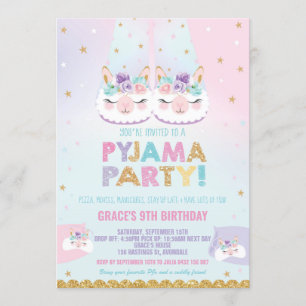 Cute Llama Pyjama Birthday Party Sleepover Slumber Invitation