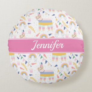Cute Llama Rainbow Baby Nursery Round Cushion