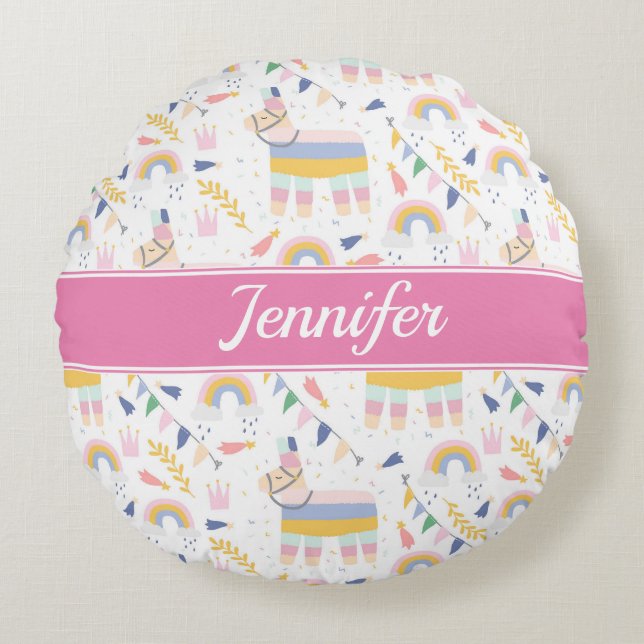 Cute Llama Rainbow Baby Nursery Round Cushion (Front)