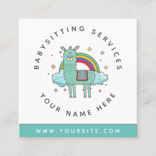 Cute Llama Rainbow Daycare Childcare Babysitter Square Business Card