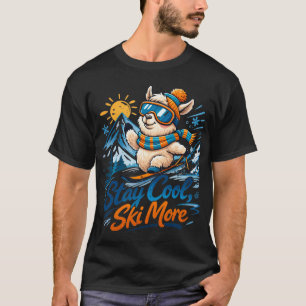 Cute Llama Skiing Stay Cool Ski More Design T-Shirt