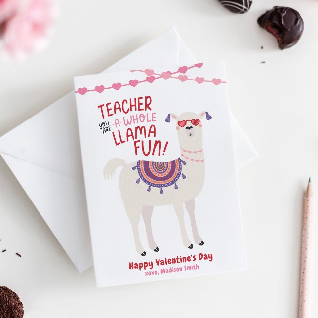 Cute Llama Teacher Valentine's Day Card (Cute Llama Teacher Valentine's Day Card)