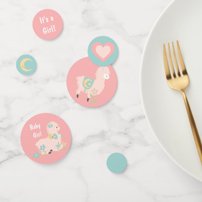 Cute Llama Teal Pink Girl Baby Shower Confetti (Group)