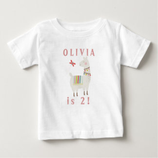Cute Llama Themed Birthday Custom Name & Age Baby T-Shirt