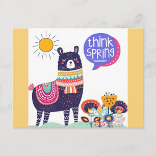 Cute Llama Think Spring Postcard