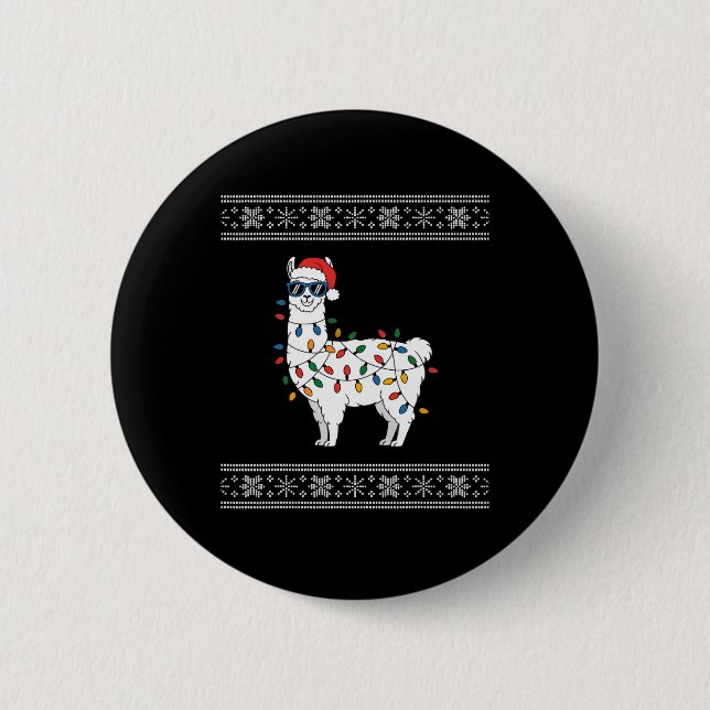 Cute Llama Ugly Christmas  6 Cm Round Badge (Front)