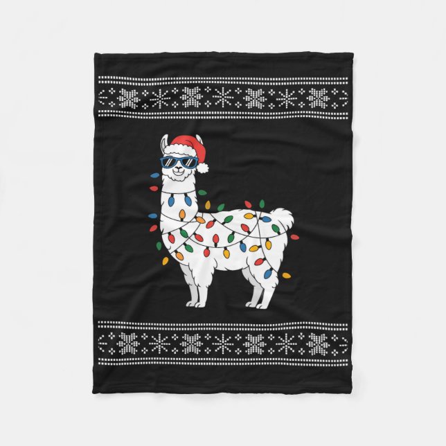 Cute Llama Ugly Christmas  Fleece Blanket (Front)