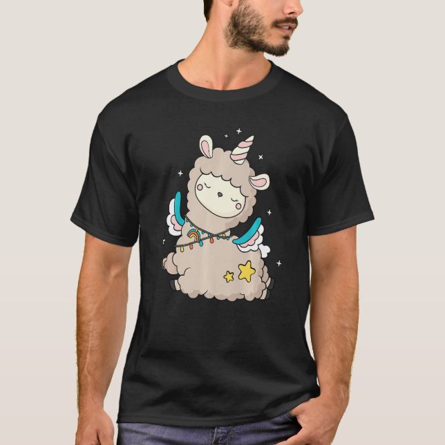 Cute Llama Unicorn Llamacorn Pastel Girls T-Shirt (Front)